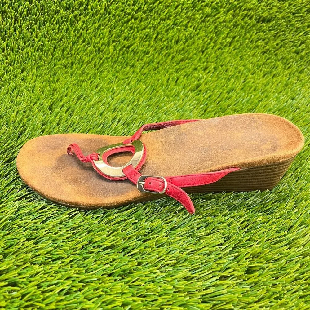 Vionic Orchid Womens Size 8.5 Red Brown Beach Casual Wedge Thong‎ Sandals